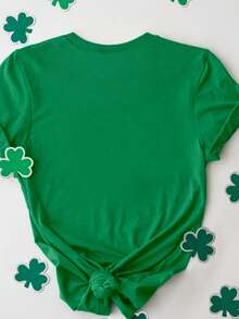 EMERY ROSE Áo thun nữ cỡ lớn in hình ngày lễ Thánh Patrick, họa tiết bồ công anh và cỏ ba lá, cổ tròn, tay ngắn. - màu xanh lá - Xem 2