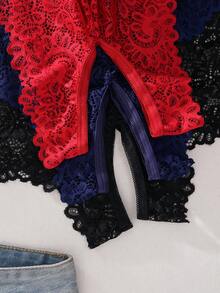 Seduluxe 3pcs/Set Plus Size Lace Sexy Open Crotch Panties - Multicolor - View 6