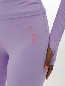 BABYPHAT 女士高腰喇叭裤瑜伽裤弹力休闲日常舒适阔腿裤 - 紫丁香色 - 查看 5