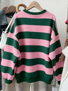 Franclia Áo nỉ chui đầu thường ngày cho nữ, phong cách Hàn Quốc, thời trang đa năng, thích hợp làm áo khoác ngoài, thiết kế họa tiết sọc nhiều màu, chụp ảnh đường phố, thích hợp cho cắm trại, mùa thu, mùa đông, mùa tựu trường - Nhiều màu - Xem 2