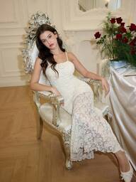 SHEIN MOD Women's Solid Color Lace Patchwork Spaghetti Strap Dress,Summer Dress , Bridal Shower Outfit, White Outfits For Party, White Mermaid Dress, Wedding Outfit,White Outfit For New Year's Eve ,White Dress Réveillon ,