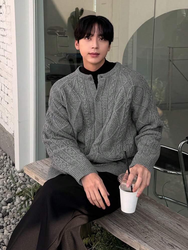 Men's Textured Jacquard Cardigan, Autumn/Winter