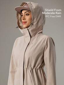 OutZeal Women Water-Resistant Hooded Drawstring Waist Zip Pocket Grey Outdoor Jacket Daily Casual - Apricot - View 2