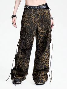 Breakform 时尚哥特风豹纹水洗阔腿牛仔裤 - 彩色 - 查看 3