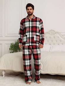 DAZY Plaid Red Shirt Paired With Men's Loungewear Set, Spring/Autumn - Red - View 7