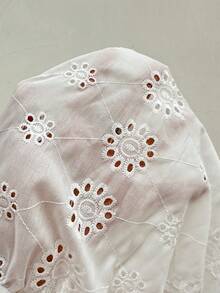 Sunnyshic 春夏时尚白色提花复古花卉拼接荷叶边短袖上衣和松紧腰A字长裙两件套女装 - 白色 - 查看 6