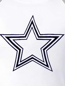 Sparklyn Bộ đồ thường ngày cho nữ tuổi teen gồm 2 món - Áo thun in hình ngôi sao trắng + Quần dài, có đường kẻ trang trí màu bạc, phát sáng trong bóng tối, thích hợp cho đi dạo, mua sắm, đi học, có thể phối cùng áo khoác hoặc áo vest. - Xanh đậm - Xem 4