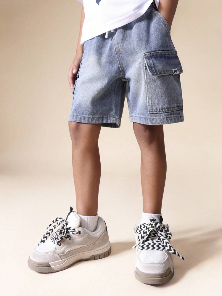 Denim Cargo Shorts With Utility Pockets
