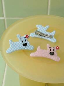 Joivida Clips para el cabello con diseño de perro de dibujos animados, sin daños, clips para flequillo, horquillas de acetato lindas y creativas, accesorios para el cabello - Multicolor - Ver 2