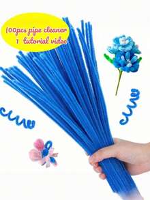 100/120/300pcs Blue Pipe Cleaners Craft Set With 1 Step-By-Step Video, 6 Colors, Chenille Stems For Creative DIY Art Projects, Thick & Soft Twists For Craft Bouquets, Gift Making, Home Decor Supplies - Multicolor - View 18
