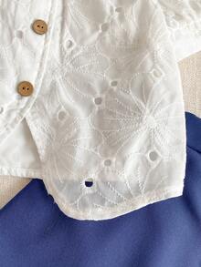 PrepCrw 1件装少女优雅刺绣泡泡袖方领衬衫，适合外出、聚会、节日、春季、夏季、情人节、婚礼等场合。 - 白色 - 查看 6