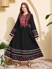 宽松优雅复古印花梭织面料衬衫，适合春、夏、秋季日常穿着、通勤、户外活动、聚会和拍照，适合少女穿着。 - 黑色 - 查看 6