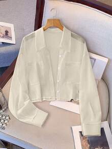 Lyxana Camisa de mujer de manga larga con botones y bolsillo de gasa corta - Albaricoque - Ver 5