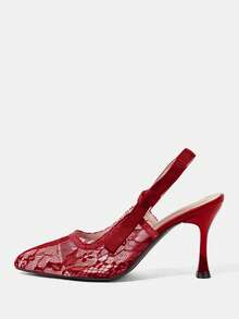 CUCCOO HITCHD Women's Elegant Lace Pointed Toe Pumps For Party Valentine's Day - Red - View 8