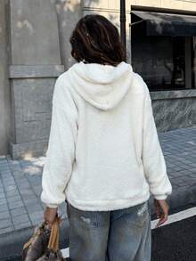 HARRY POTTER X SHEIN Women's Letter & Owl Embroidery Hooded Long Sleeve Sweatshirt Warm Flannel Plush Hoodie Autumn And Winter Cute Hoodie Hoodie For Women Kawaii Clothes - Apricot - View 2