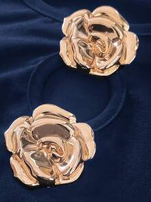 Easowa Rose Gold Metal Decor Cutout Crew Neck Slim Fit Long Sleeve T-Shirt, Casual Relaxed Elegant Commuter Vintage Style For Women - Royal Blue - View 8