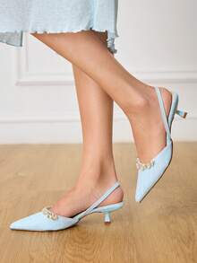 CUCCOO HITCHD Zapatos de tacón elegantes y de moda para fiesta con decoración de rhinestones para mujer - Celeste - Ver 6