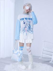 ROMWE EDITION 女士休闲宽松长袖T恤，日系动漫护士风 - 彩色 - 查看 2