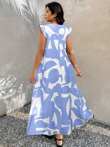 SHEIN LUNE CURVE Vestido sin mangas de talla grande con estampado aleatorio - Azul - Ver 2