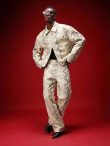 SUMWON Men Snake Print Baggy Pants Relaxed Fit Wide Leg Trousers Animal Print Streetwear Casual Bottoms Fashion - White - View 6