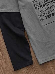 SWAVVY 男士针织休闲日常年轻英伦印花拼接宽松长袖T恤街头风衬衫 男士长袖T恤灰色图案衬衫 - 灰色 - 查看 3