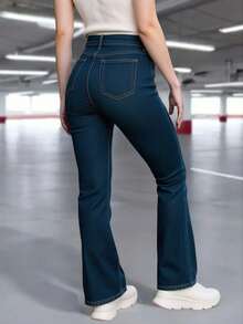 Jeans de dama Flare deslavado 5 bolsas - Azul lavado oscuro - Ver 2