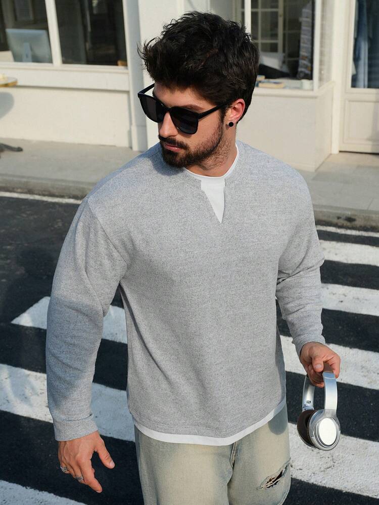 Men's 2 In 1 Floral Gray T-Shirt, Spring/Autumn