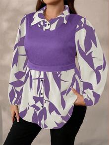 EMERY ROSE Áo dệt kim họa tiết hoa phối nhiều mảnh dành cho nữ cỡ lớn, thích hợp mặc mùa thu/đông. - Màu tím - Xem 5