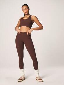 MISSGUIDED Quần legging thể thao cạp cao màu nâu sô cô la với thiết kế bản rộng, phù hợp cho lối sống năng động. - Cà phê nâu - Xem 5