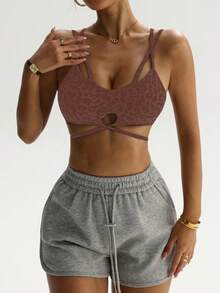 Slayform Slayform Soutien-gorge de sport à imprimé léopard avec croisillon pour femmes - Tabac - Voir 3