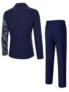 Manfinity Bizformal 男士西装套装，时尚派对演出服 - 藏蓝色 - 查看 2