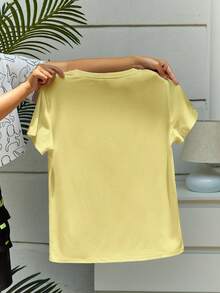 INAWLY 女士常规款木瓜印花圆领短袖T恤 - 黃色 - 查看 2