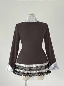 Sunspun Plus Size Patchwork 2 In 1 Casual T-Shirt, Autumn/Winter Feminine Whimsical Fashion Tea Party Women European Style Feminine Whimsical Fashion Tea Party Women European Style