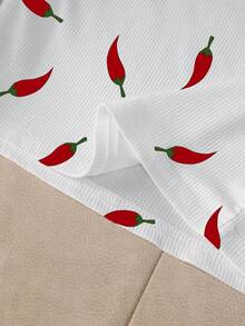 Resyla Women's Fitted Round Neck Chili Pepper Print Crop Top - Multicolor - View 6