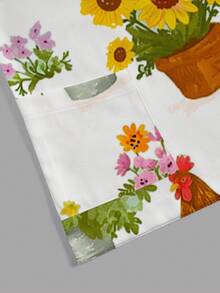 PopScrub 女士白色V领短袖花卉小鸡印花休闲衬衫，植物图案护士/医生制服上衣，兽医/营养师工作服，多口袋功能性工作服，可爱又舒适 - 白色 - 查看 3