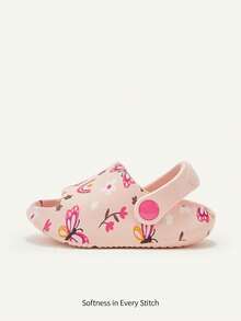 Cozy Pixies 1 Pair Infant Breathable Open Toe Butterfly & Floral Design Slip-On Hollow Sandals, Non-Slip Flat Beach Shoes For Summer - Pink - View 3