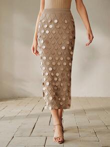 Anewsta Women's High-End Sequin Knit Skirt, Elegant Party Skirt, Stylish Women's Outfit - Apricot - View 3