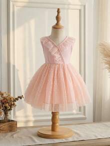 SHEIN Bộ váy cho bé gái 6 tháng-3 tuổi, 2 món đồ mặc hàng ngày dễ thương và thoải mái, kiểu dáng mùa xuân, váy công chúa màu hồng không tay phồng. - Hồng - Xem 5