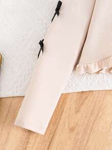 2pcs Girls Outfit Set: Open Front Long Sleeve Shrug Jacket With Ruffle Trim And Contrast Collar, Bowknot Accent + Sleeveless Ruffle Hem Dress, Spring/Autumn - Multicolor - View 7