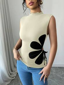 Rafferiza Áo vest nữ có dây rút, họa tiết hoa dễ thương, thích hợp cho mùa tựu trường. - Màu vàng - Xem 6