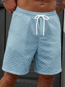 Manfinity RSRT Quần short nam màu trơn, cạp chun, có túi, dáng rộng, phong cách thường ngày. - Màu xanh nhạt - Xem 5