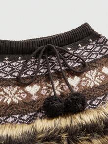 ROMWE Avant Váy len nữ cạp thấp họa tiết jacquard họa tiết tuyết mùa thu/đông Y2K - Hồng - Xem 4