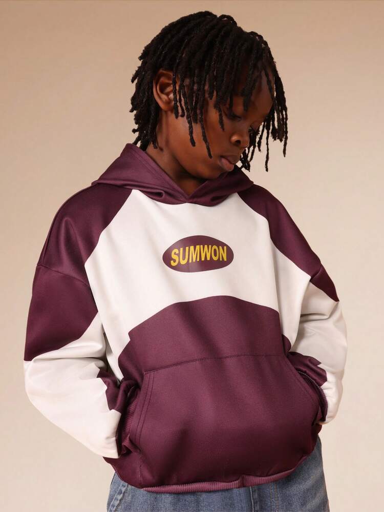 Paneled Hoodie With Letter Print