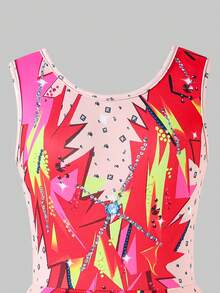 SHEIN Léotards imprimés sans manches pour préadolescentes, confortables et agréables à la peau, conception ajustée pour éviter l'exposition, vêtements d'activité de gymnastique rythmique, justaucorps pour compétition de danse scolaire, convient pour toutes les saisons automne hiver - Orange - Voir 6