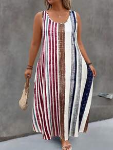 EMERY ROSE Vestido informal de talla grande con estampado de ubicación sin mangas para vacaciones de verano