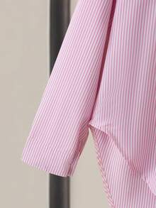 SHEIN 适合少女的宽松休闲中长衬衫 - 粉色 - 查看 4