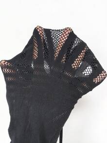 Swim SXY 女士性感无袖镂空网纱连体衣，黑色时尚露背紧身衣，春夏休闲度假薄纱沙滩罩衫 - 黑色 - 查看 7