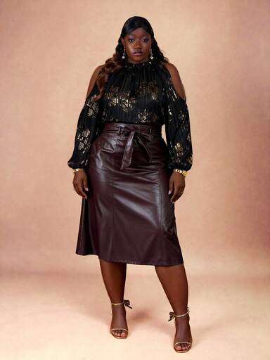 CurvyTilda Jupe vintage en PU à motif pièce de monnaie grande taille