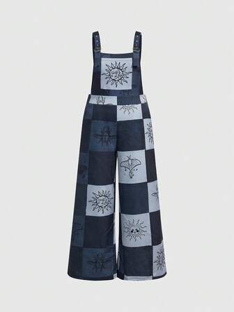 Combinaison ample vintage avec motif hippie soleil, lune, étoile et papillon, grande taille