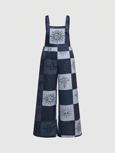 Hippie Tuta larga vintage taglie forti con stampa di sole, luna, stelle e falene